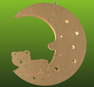 Fensterbild Teddy im Mond beleuchtet