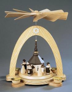 Tischpyramide natur Seiffener Kirche mit Kurrende