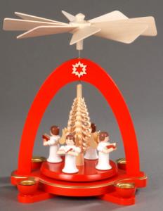 Tischpyramide rot mit 4 Engel und Spanbaum