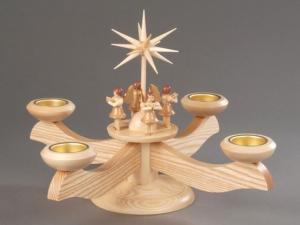 Adventsleuchter gro� natur mit 4 stehenden Engeln f�r Teelichter