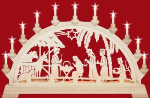 Schwibbogen Christgeburt im Haus mit Vorbeleuchtung