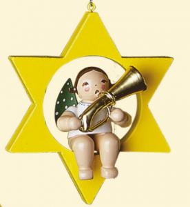 Gr�nhainichener Christbaumengel mit Basstrompete im Stern