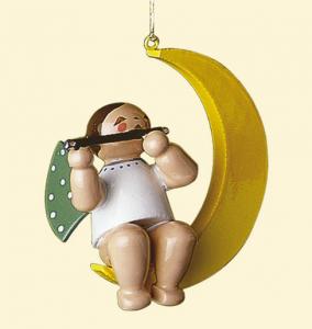 Gr�nhainichener Christbaumengel mit Querfl�te im Mond