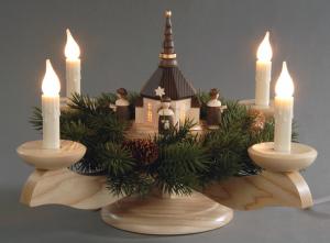 Adventsleuchter natur Seiffener Kirche mit Kurrende elektrisch