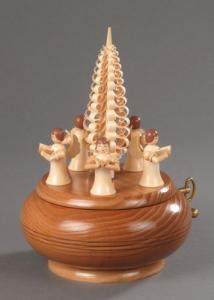 Seiffener Spieldose 5 Engel mit Spanbaum natur - Stille Nacht