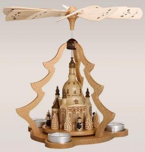 Tischpyramide mit Dresdner Frauenkirche f�r Teelichter natur