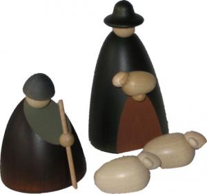 Weihnachtskrippe Hirtengruppe mit 2 Schafen lasiert