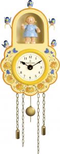 Wendt und K�hn Wanduhr gelb mit M�dchen und V�geln