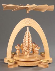 Tischpyramide natur mit 5 Engeln und Spanbaum