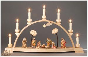 Seiffener Schwibbogen Christi Geburt mit geschnitzten Figuren