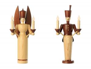 Lichterengel und Lichterbergmann lasiert 36 cm elektr. beleuchtet