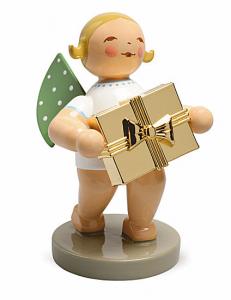 Goldedition Nr.7 Gratulant,  Engel mit Geschenk vergoldet