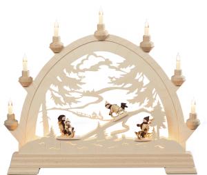 Schwibbogen Rundbogen Rodelhang mit Figuren und Vorbeleuchtung