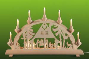 Doppel - Schwibbogen Motiv Waldhaus, klein LED