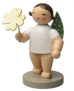 Goldedition Nr.9 Glücksbote,  Engel mit Kleeblatt vergoldet