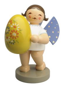 Engel mit gelbem Osterei,stehend, mit floraler Bemalung