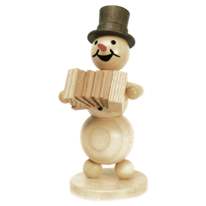 Schneemannmusikant mit Akkordeon auf Sockel
