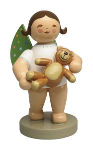 Engel mit farbigen Flügelpunkten und Teddy, Haarfarbe dunkel-heller Teddy