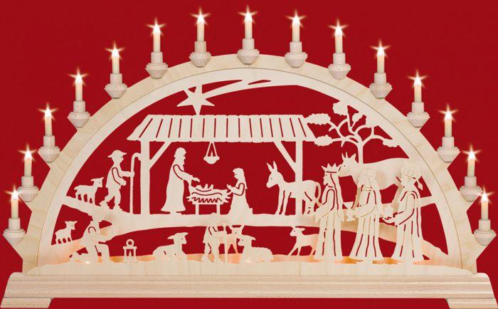 Schwibbogen Christgeburt mit Könige 84 cm mit Vorbeleuchtung