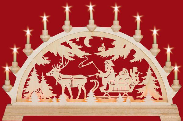 Schwibbogen Nikolaus mit Schlitten  mit Vorbeleuchtung