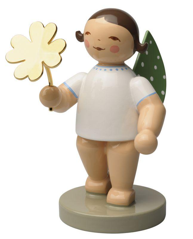 Goldedition Nr.9 Glücksbote,  Engel mit Kleeblatt vergoldet