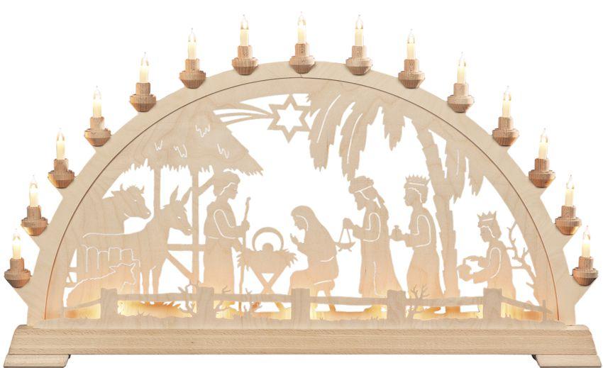 Schwibbogen Christgeburt im Haus mit Vorbeleuchtung, 84 cm Original Taulin