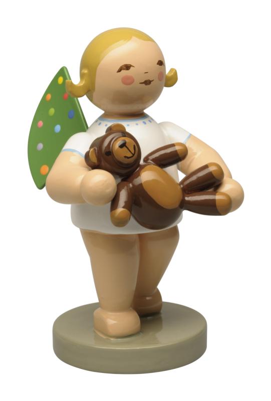 Engel mit farbigen Flügelpunkten und Teddy, Haarfarbe blond-dunkler Teddy