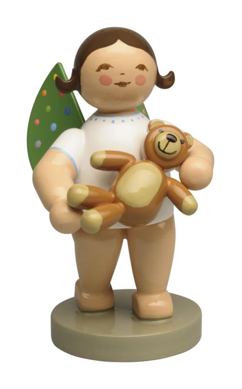Engel mit farbigen Flügelpunkten und Teddy, Haarfarbe dunkel-heller Teddy