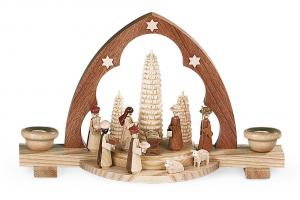 Spitzbogen Christi Geburt für 2 Wachskerzen