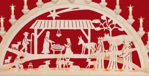 Schwibbogen Christgeburt mit Könige 84 cm mit Vorbeleuchtung