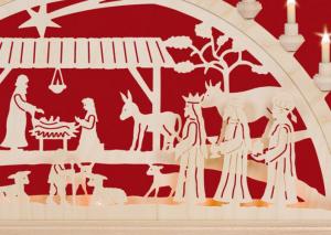 Schwibbogen Christgeburt mit Könige 84 cm mit Vorbeleuchtung