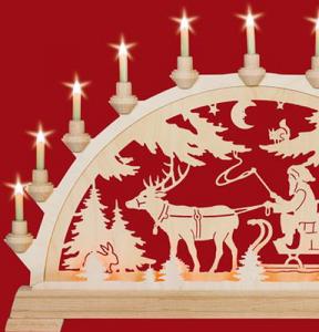 Schwibbogen Nikolaus mit Schlitten  mit Vorbeleuchtung