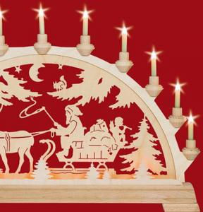 Schwibbogen Nikolaus mit Schlitten  mit Vorbeleuchtung