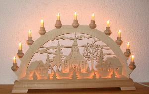 Schwibbogen Seiffener Kirche 3 Ebenen mit Vorbeleuchtung