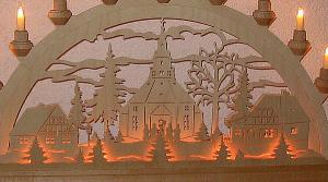 Schwibbogen Seiffener Kirche 3 Ebenen mit Vorbeleuchtung