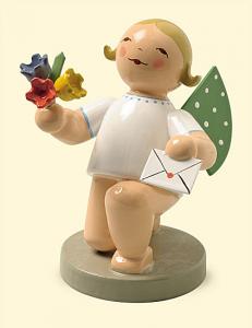 Grünhainichener Engel® mit Brief und Blumen, kniend