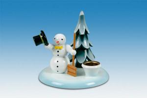 Kerzenhalter Schneemann mit Schippe und Baum
