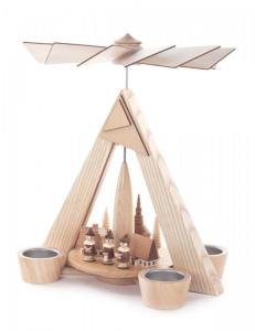 Pyramide mit Seiffener Dorf und Kurrende natur für Teelichte