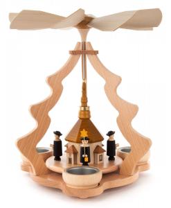 Pyramide mit Seiffener Kirche und Kurrende für Teelichte