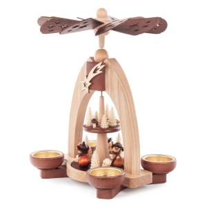 Pyramide mit Waldfiguren 2-stöckig natur für Teelichte